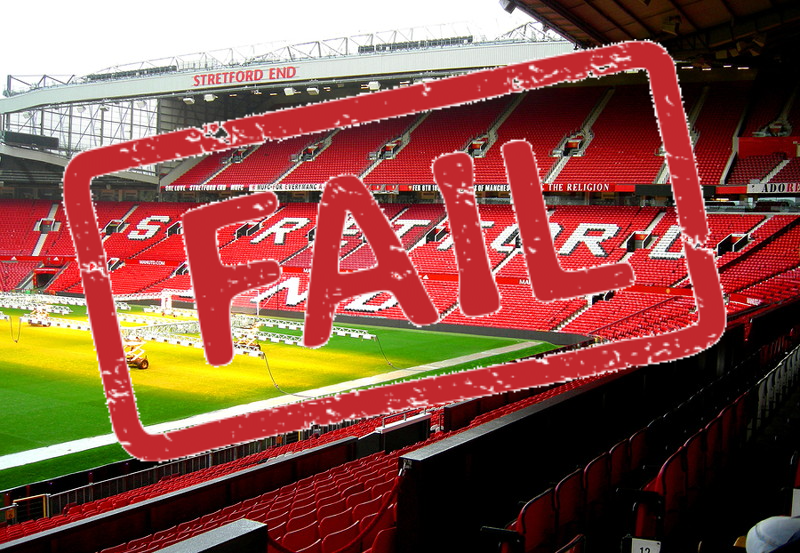 old trafford stretford end pitch under artificial lighting word fail overlayed